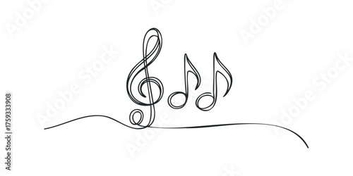 Treble clef and musical notes line art