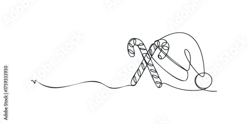 Minimalist single line drawing of two crossed candy canes