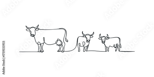 Three Cows in Continuous Line Style