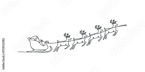 Santa Claus flying in a sleigh pulled by reindeer