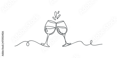 Line art of two wine glasses clinking together