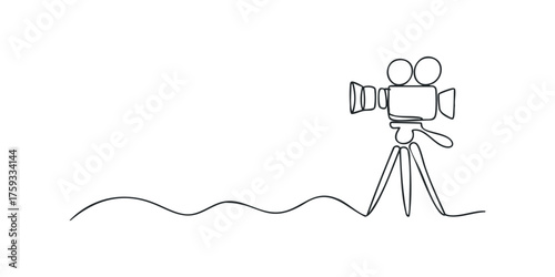 Vintage Film Camera on Tripod Abstract Single Line Drawing