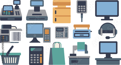 Flat Illustration Showing Variety of Business, Retail, and Household Objects in Color