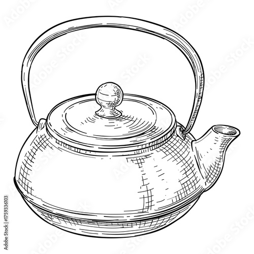 japanese teapot vector line art hand drawn illustration