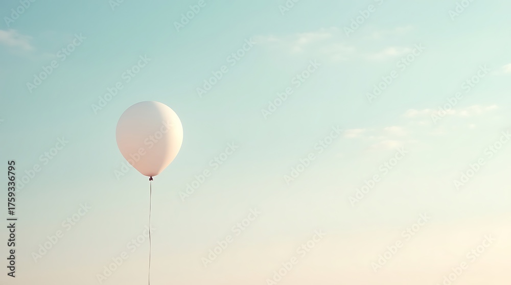 Obraz premium Single White Balloon Floating in Pale Blue Sky — Minimal Dreamy Scene