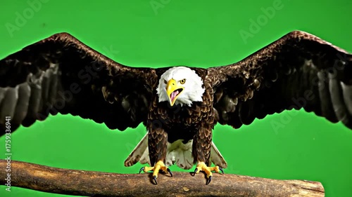 Eagle with Plain Green Screen Background