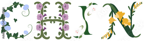 CHIN, Modern Floral Alphabet Vector Design