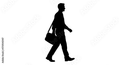Silhouette of a man walking with a messenger bag
