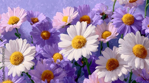Vibrant Lavender and White Daisy Floral Background