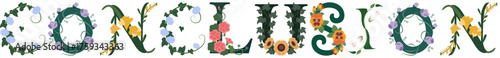 CONCLUSION, Floral Alphabet Typography Vector