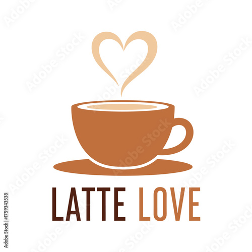 Brown coffee cup with heart steam and latte love text