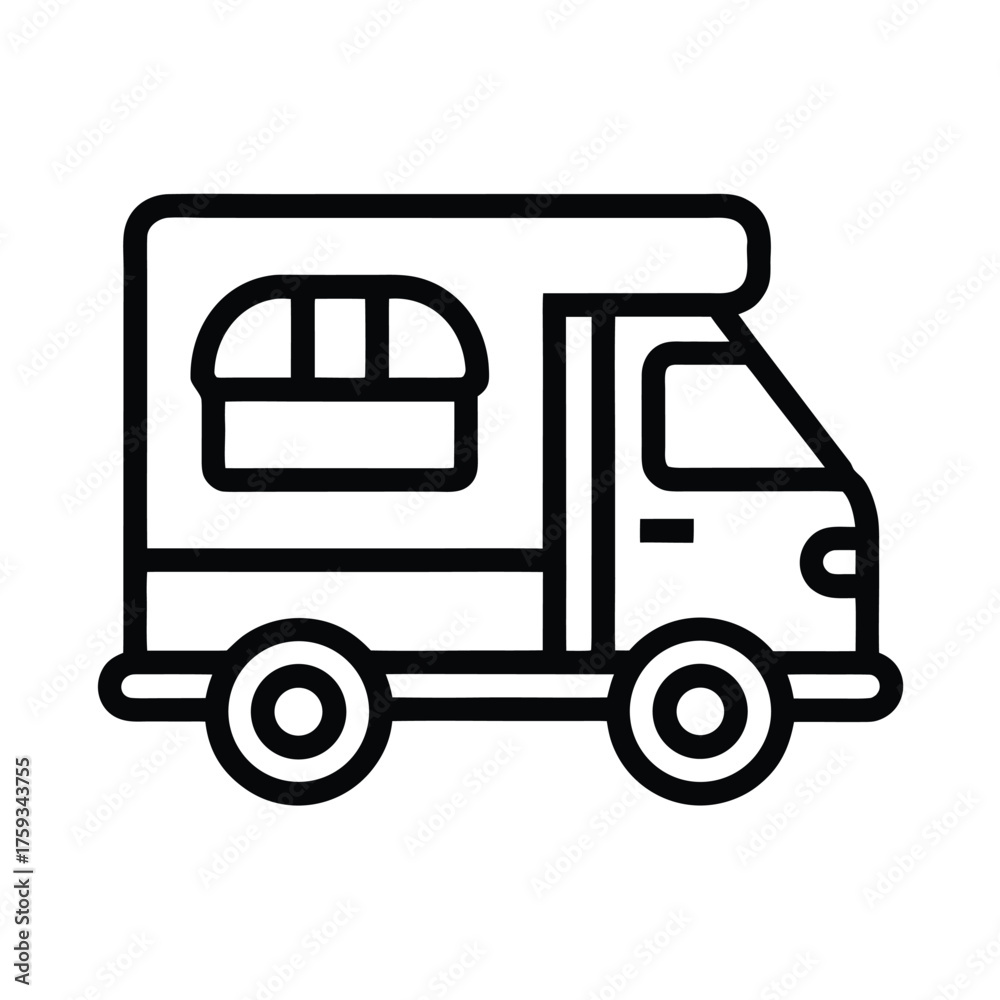 Fototapeta premium Fast Food Delivery Truck Outline Icon