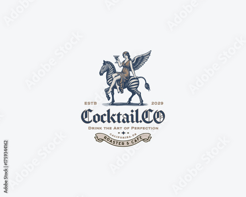 goddess angel drink cocktails on the zebra logo template for cafe and bar