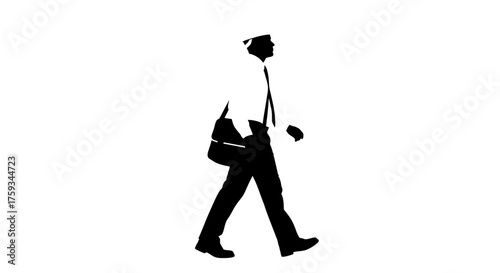 Silhouette of a person in formal attire walking with a satchel