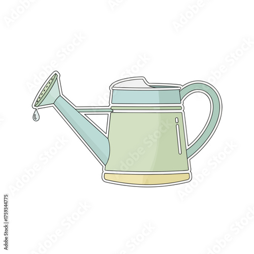 Watering can in pastel colors with a single drop of water  