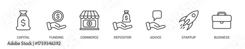 Angel Investor Line Icon Set For Web Banner. Vector Illustration Concept With Some Icons. Designed In Line Style