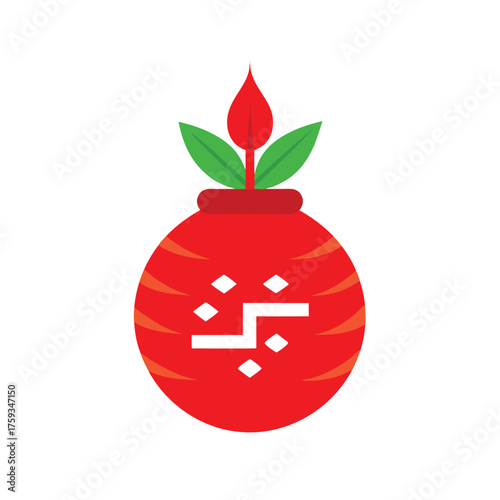 Hand drawn earthen kalash with bold red swastik