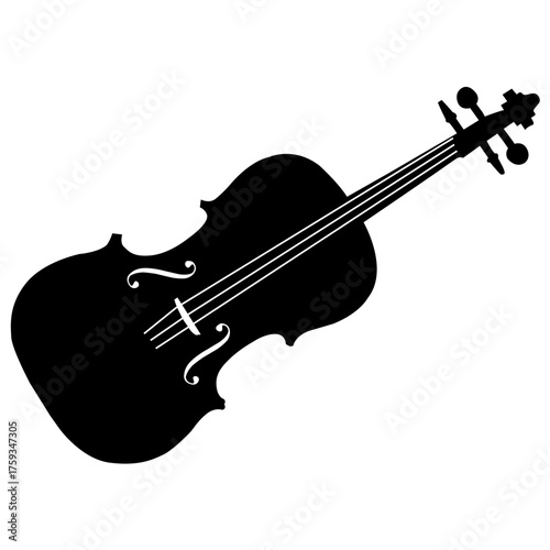 Silhouette of violin musical instrument. Classical string music illustration, orchestral performance and art symbol isolated on white background