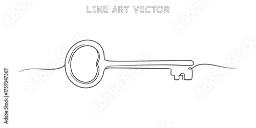 Simple sketch of an old key on a white surface line art