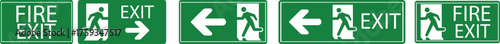 Emergency Exit Icon set. Vector illustration of running man and exit door sign. Escape and evacuation symbol. Various exit sign isolated white background.Evacuation and relocation of people to safety.