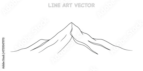 Sketch of a majestic mountain peak with rocky slopes line art