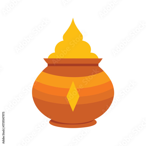 Shiny copper kalash with turmeric kumkum and sandalwood