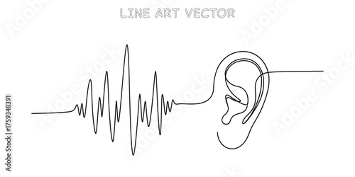 Ear listening to sound waves abstract line art
