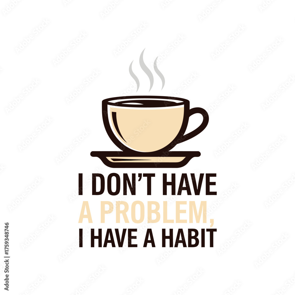 Obraz premium Steaming coffee cup with text saucer