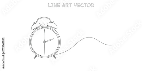 Retro alarm clock ringing with time flowing out line art