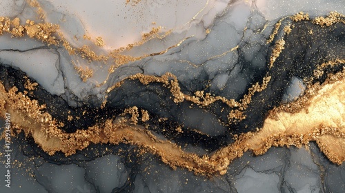 Dark gray and gold alcohol ink texture, with shimmery metallic accents. Use as an elegant background for websites or luxurious print projects.