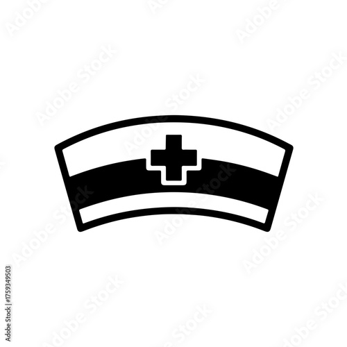 Classic black and white icon of a traditional nurse's or midwife's cap. This simple, universally recognized symbol represents professional healthcare, compassionate service