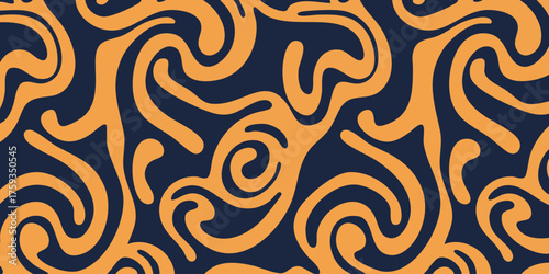 Abstract Fluid Art A Dynamic Pattern of Swirls and Curves in Orange and Dark Blue