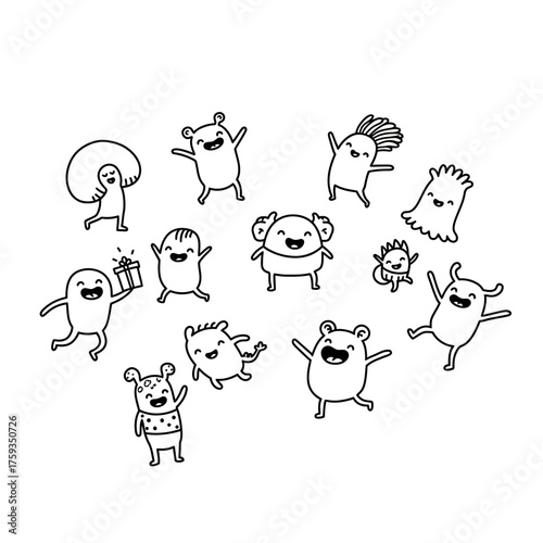 Collection of Cute Hand-Drawn Monsters and Characters.