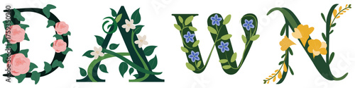 DAWN, Decorative Botanical Alphabet Print