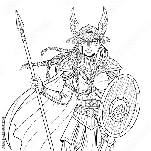 Freya Enchanting Valkyrie Coloring Page for Kids Norse Goddess of Love and War