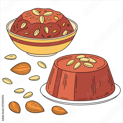 Illustration of halwa in a bowl