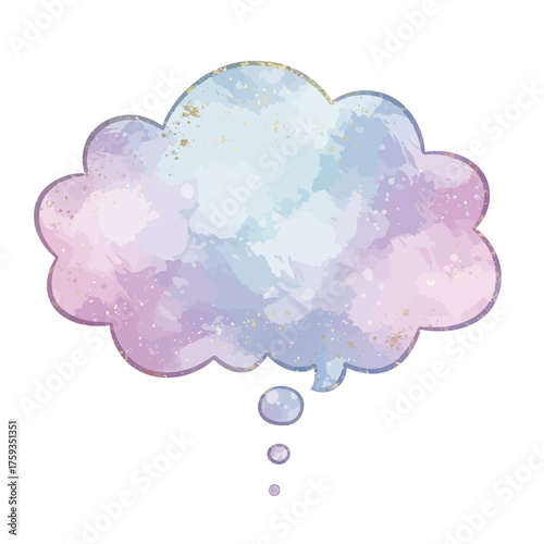 Dreamy watercolor thought bubble with pastel colors and glitter.