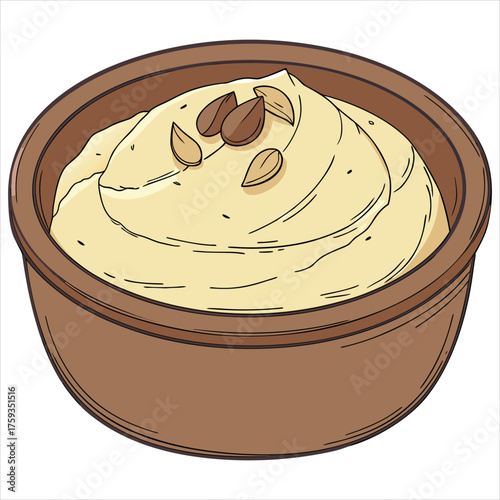 Delicious hummus in a bowl, vector illustration