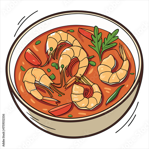 Tom yum goong or spicy shrimp soup illustration