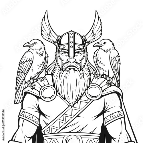 Norse Mythology God Odin Allfather Raven Coloring Page for Kids Creative Learning