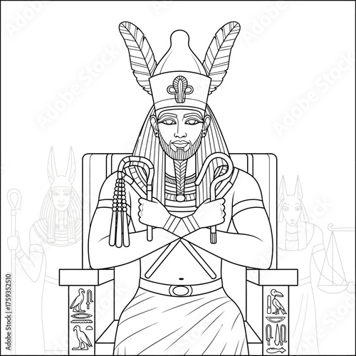 Osiris Underworld Judge Coloring Page for Kids Egyptian God of the Dead and Rebirth