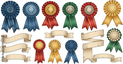 Celebrate achievements with these vibrant award ribbons and elegant banners perfect for recognition events and promotions