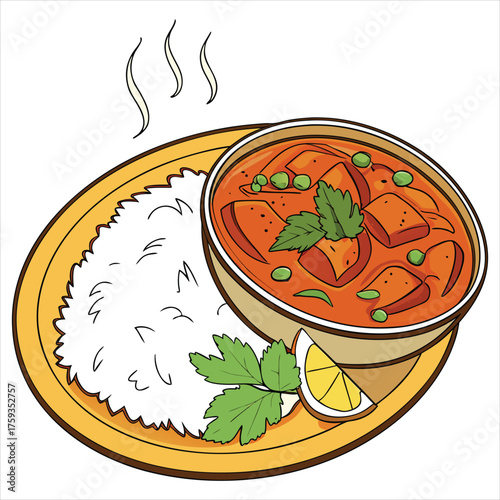 Delicious paneer butter masala with rice and lemon