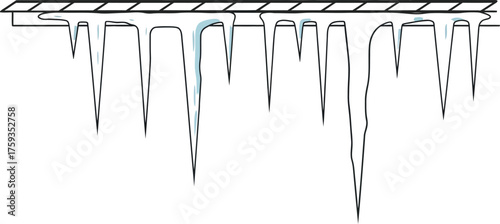 Icicles hanging from a roof with snow on top creating a winter scene perfect for seasonal designs and cold weather illustrations and graphics