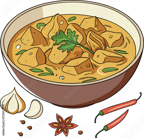 Delicious chicken korma curry with spices