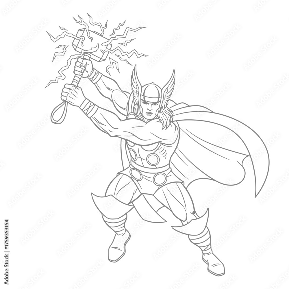 Fototapeta premium Thor Thunder Hammer Coloring Page for Kids Norse God of Thunder Lightning Fun Activity