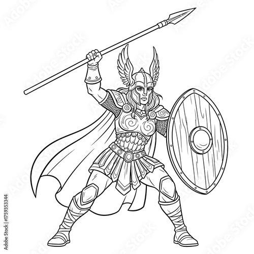 Norse Mythology Valkyrie Fierce Warrior Coloring Page for Kids Creative Learning