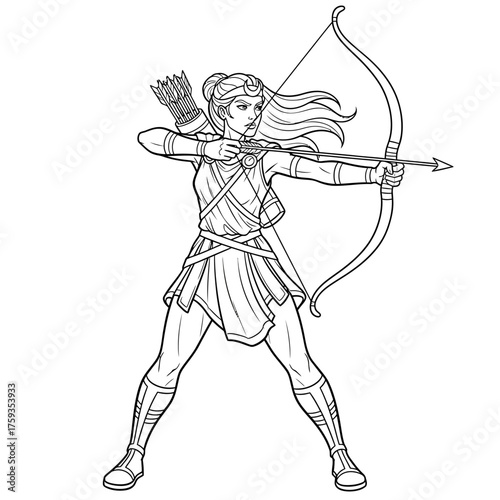 Artemis Fierce Huntress Coloring Page for Kids Greek Goddess of the Hunt and Wilderness