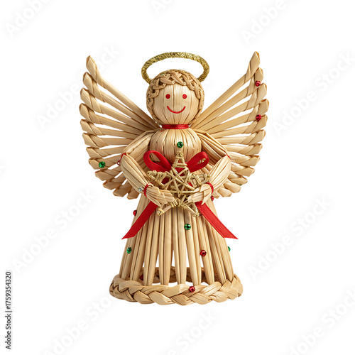 cute straw christmas angel isolated on transparency photo png file