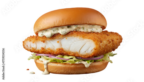fish sandwich deep fried cod with bread and sauce seafood street food isolated png file